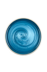 Top view of an open can of Satin Smooth Titanium Blue Thin Hard Wax showing its glossy blue color